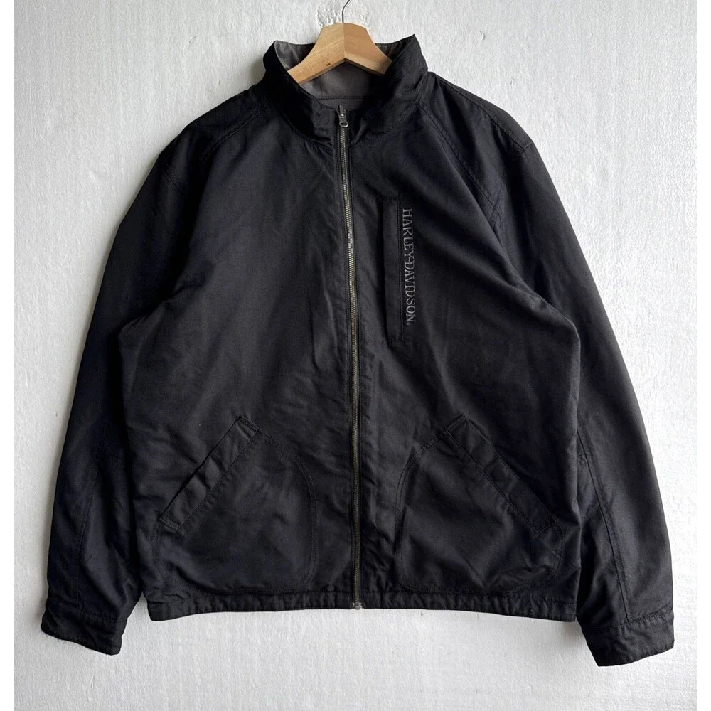 VTG Harley-Davidson Men's Large Black/Gray Reversible Full Zip Bomber Jacket